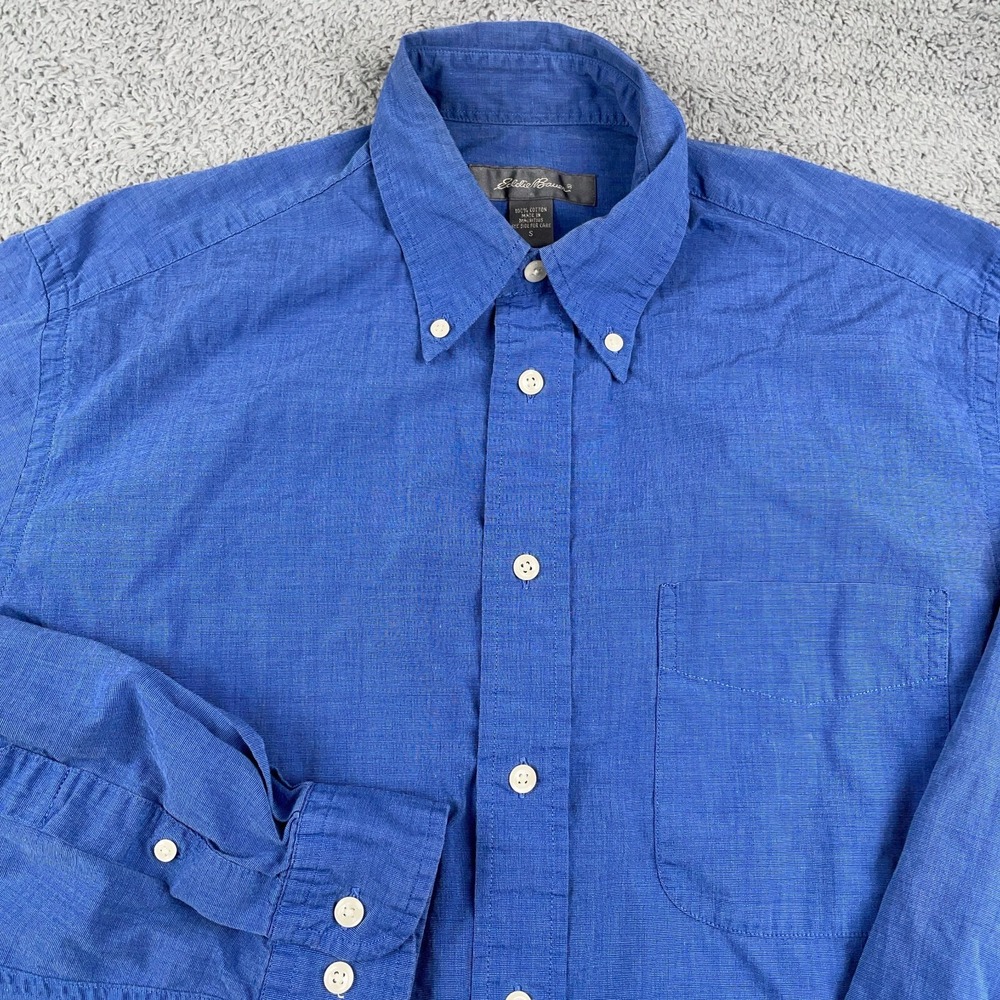 Eddie Bauer Mens Small Blue Poplin Lightweight Long Sleeve Button Down Casual